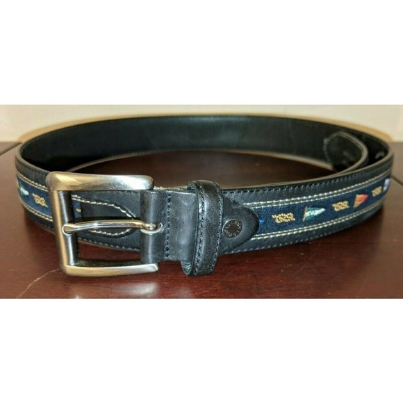 Black Paul Shark Belt Leather Fabric Size 85 Black Women Sailing Nautical Flags - Picture 1 of 10